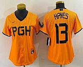 Women's Pittsburgh Pirates #13 KeBryan Hayes Yellow 2023 City Connect Stitched Jersey,baseball caps,new era cap wholesale,wholesale hats
